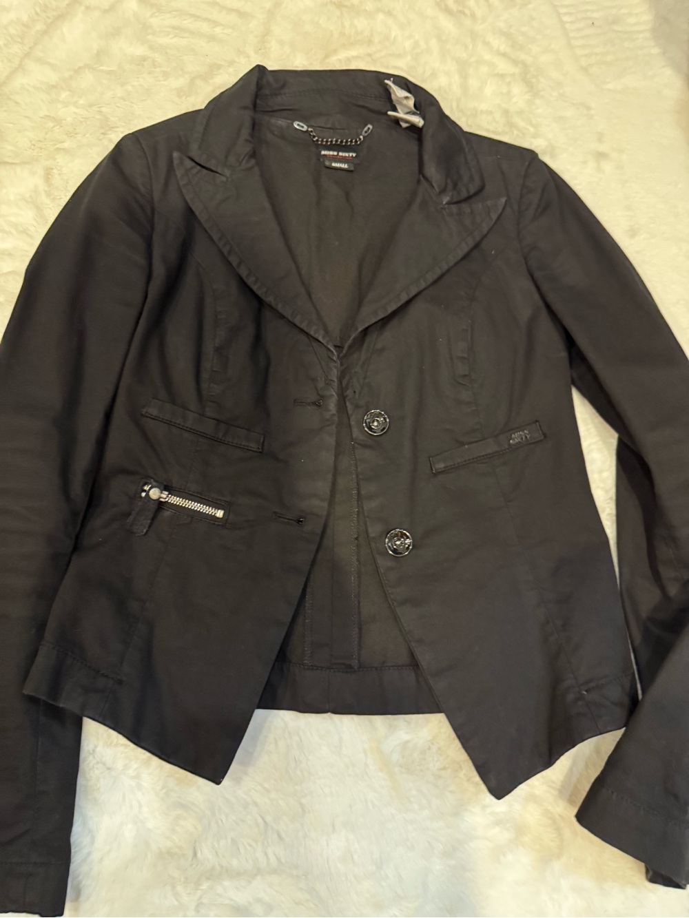 Miss Sixty Black Tailored Two-Button Blazer with Zip Pocket